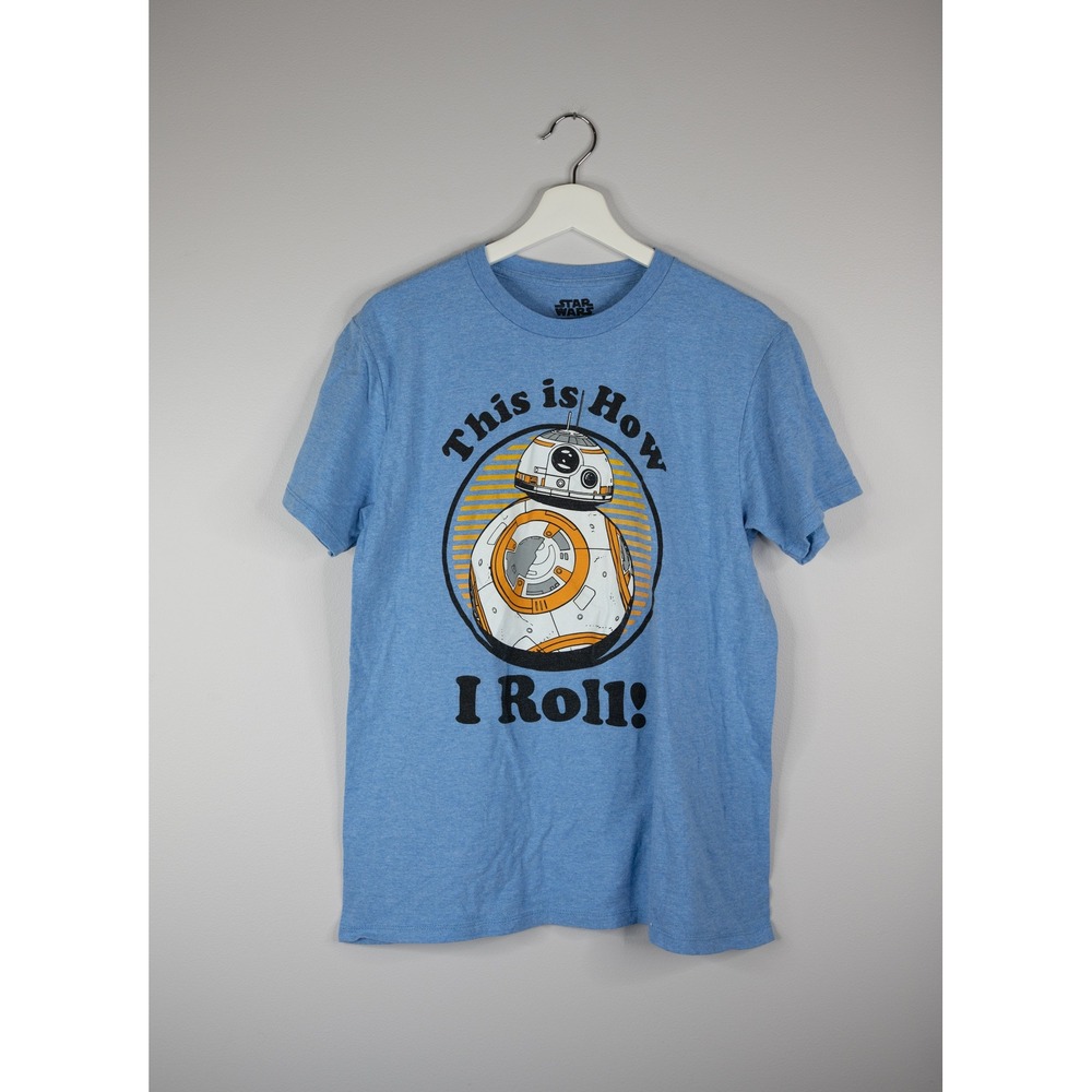 Star Wars BB-8 Graphic Tee Mens Medium Blue Excellent This Is How I Roll T-Shirt